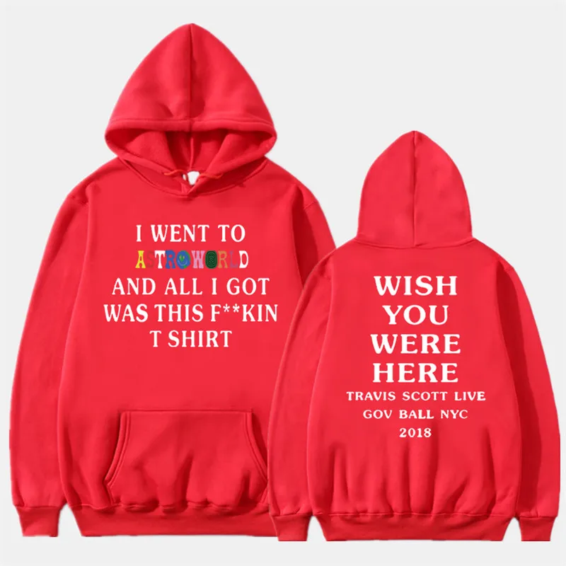 14red Новые мужские толстовки с изображением Трэвиса Скотта Astroworld WISH YOU WAS HERE Толстовка Мужская модная толстовка с текстовым принтом мужской/женский пуловер - Color: 14red