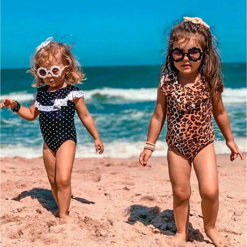 

Newborn Baby Girl Summer Swimwear Leopard Print One Piece Swimsuit Polka Dot Romper Beachwear Ruffles Bathing Suit Clothes