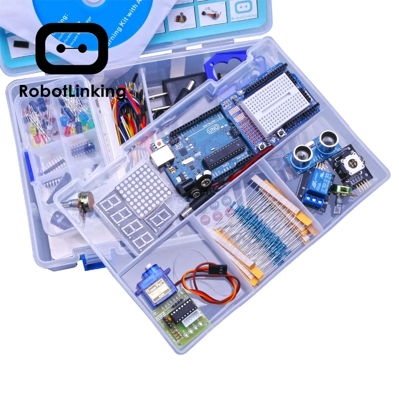 Robotlinking UNO Project самый полный стартовый комплект для Arduino Mega2560 UNO с учебником/блоком питания/сервоприводом шагового двигателя