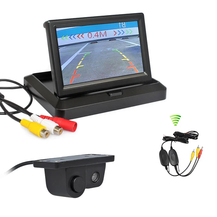 DIYKIT беспроводной 5 дюймов складной автомобильный монитор заднего вида монитор парковочный радар Датчик 2 в 1 Автомобильная камера система парковки