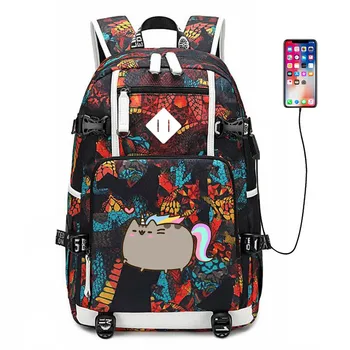 

Cat Skating Cute Fat Cat backpack mochila Rucksacks unicorn Student School travel bags Daypack Laptop bag USB charging