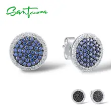 SANTUZZA, серебряные круглые серьги для женщин, 925 пробы, серебряные серьги-гвоздики, серебряные, синие, черные, CZ brincos, модные ювелирные изделия