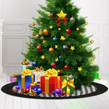 

120cm Christmas Tree Skirt Black Check Cloth Fabric Apron Home Party Decor