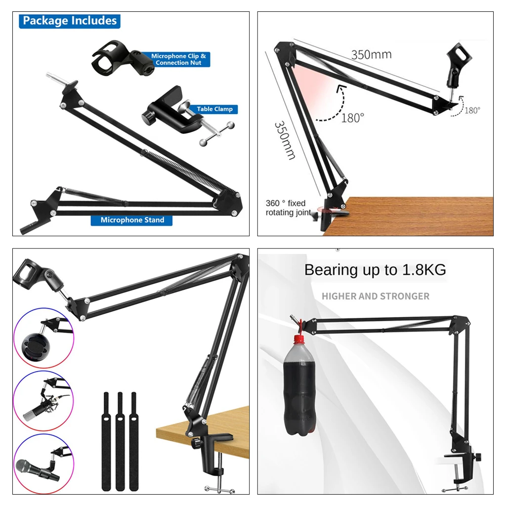 Adjustable Studio Microphone Boom Mount Arm Stand Windscreen  Filters Video Recording Live Broadcast Stages