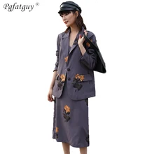 Женское платье, Блейзер, костюм, наборы, новая атласная ткань, модный принт, камзол, платье для девушек, офисные платья+ пиджак, комплект из 2 предметов