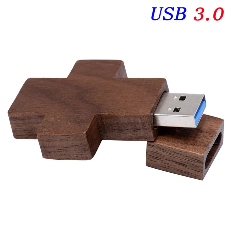 JASTER USB флеш-накопитель с логотипом, USB 3,0, usb-накопитель в виде деревянного Креста, коробка памяти, флешка, 16 ГБ, 32 ГБ, 64 ГБ, кресты, флеш-накопитель, подарок - Цвет: Walnu wood