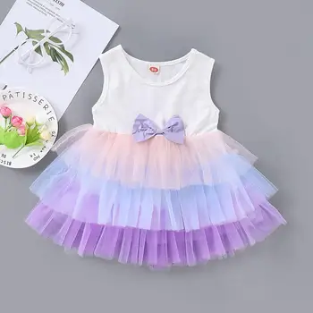 

Children's Sleeveless Bow Gradient Cake Dress Newborn Baby Girl Summer Gauze Dresses Party Tutu Cake Dress Princess Dresses Y2