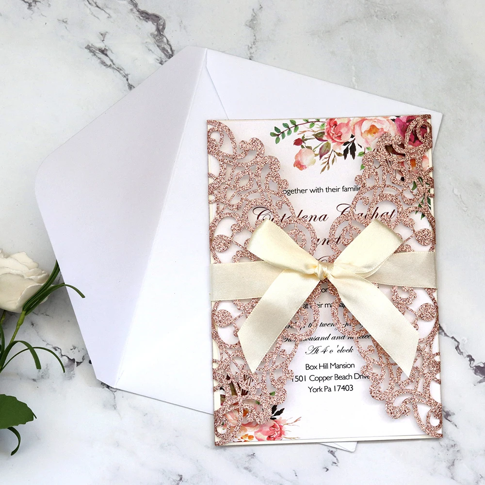  10pcs/Set Laser Hollow Invitation Letter Thanksgiving Card Cover / Bow / Inside Page / Envelope Fou - 4.00023E+12