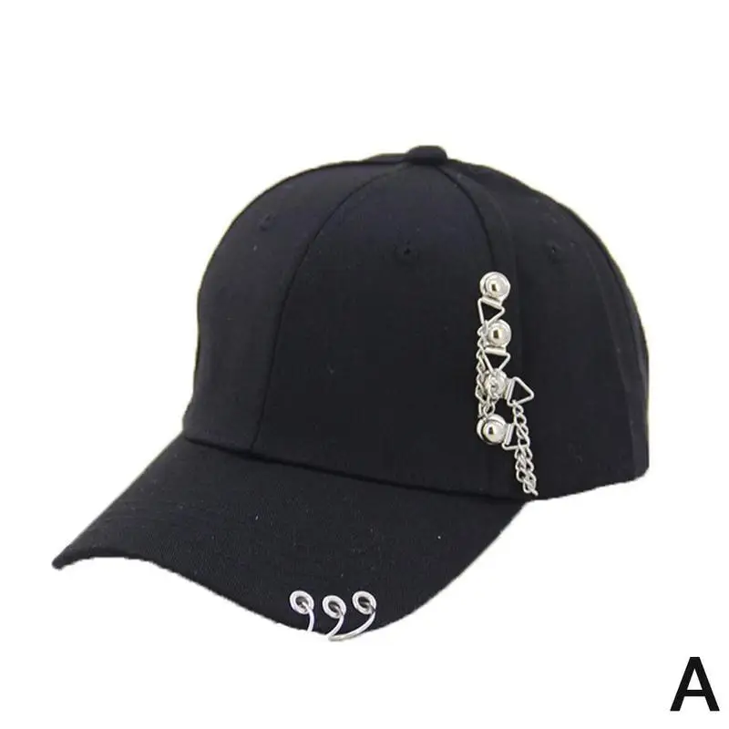 Women Baseball Caps New Korean Fashion Adjustable Black Visor Hat Women Round Circle Alloy Rings Chain Pendant Caps Women - Цвет: Белый