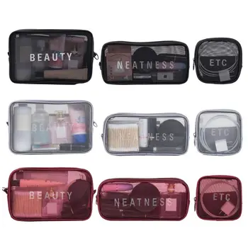 

Black Mesh Cosmetic Bag Women Beauty Makeup Toiletries Organizer for Home Trip