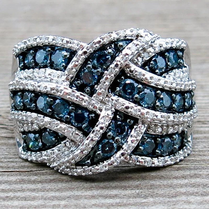 Модные обмотки Дизайн Твист микро паве темно синий CZ каменные кольца для мужчин