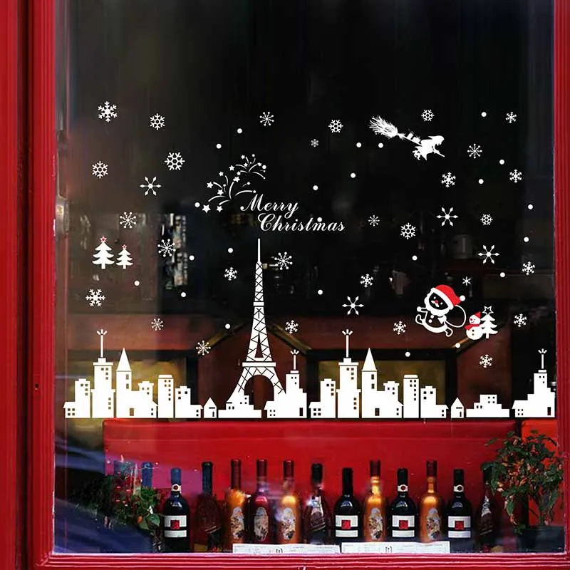 Рождественские настенные наклейки магазин Декор для оконного стекла ПВХ рождественские украшения для дома из закаленного стекла наклейки XL805