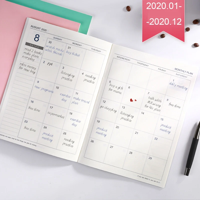 Год, календарь, ежемесячный планировщик, дневник месяцев, кожаный персональный ноутбук, планировщик, органайзер, бизнес офисный, канцелярские принадлежности, B5