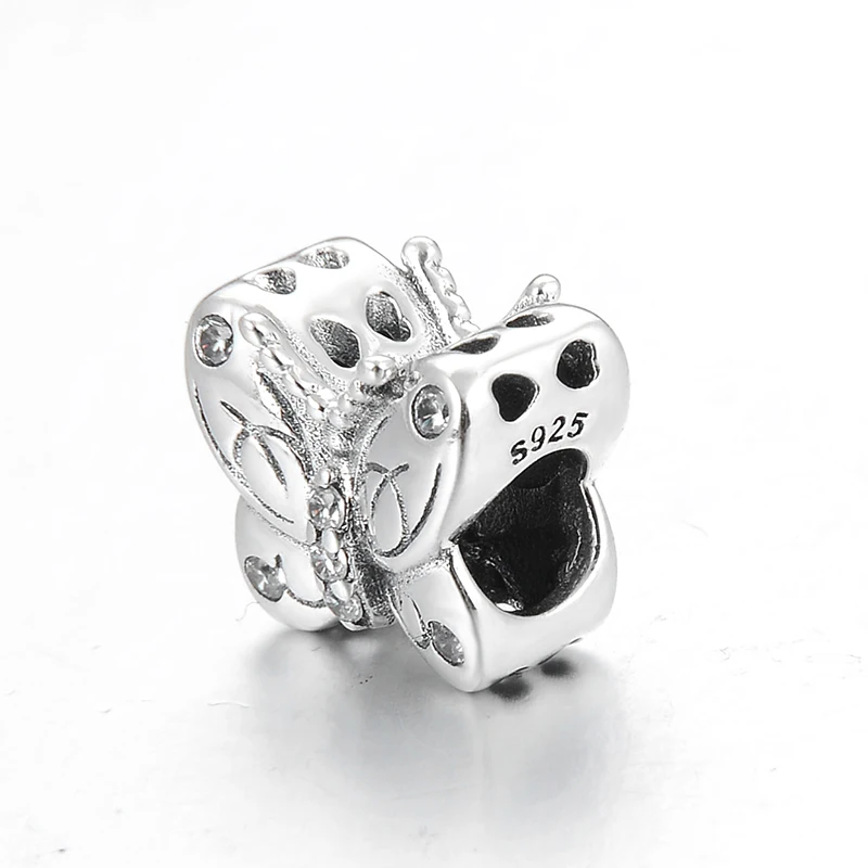 Fashion 925 Sterling Silver Clear CZ Lifelike Butterfly Charms Beads for Jewelry making Fit Original Pandora Charm Bracelet DIY