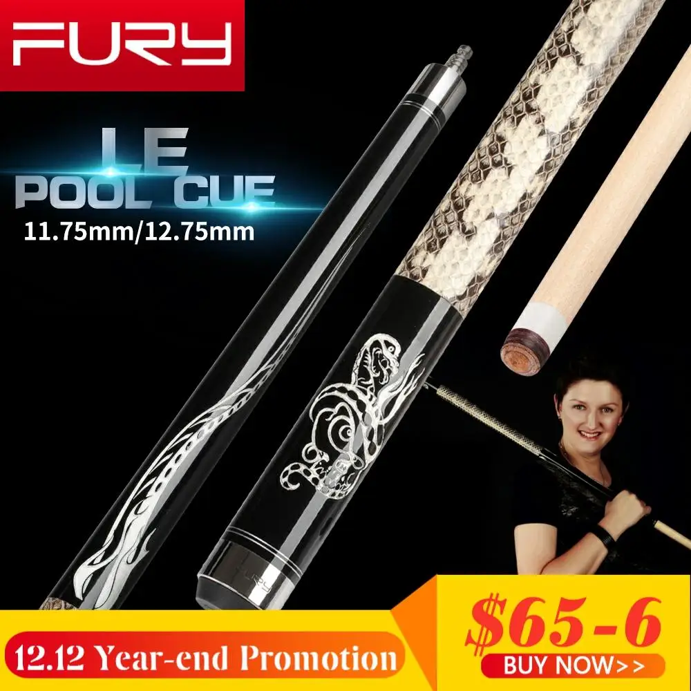 

FURY LE Pool Cue 11.75/12.75mm Tiger Tip KT/HT Maple Shaft Billiard Cue Quick Joint Snakeskin Grip Carving Stick Kit With Case