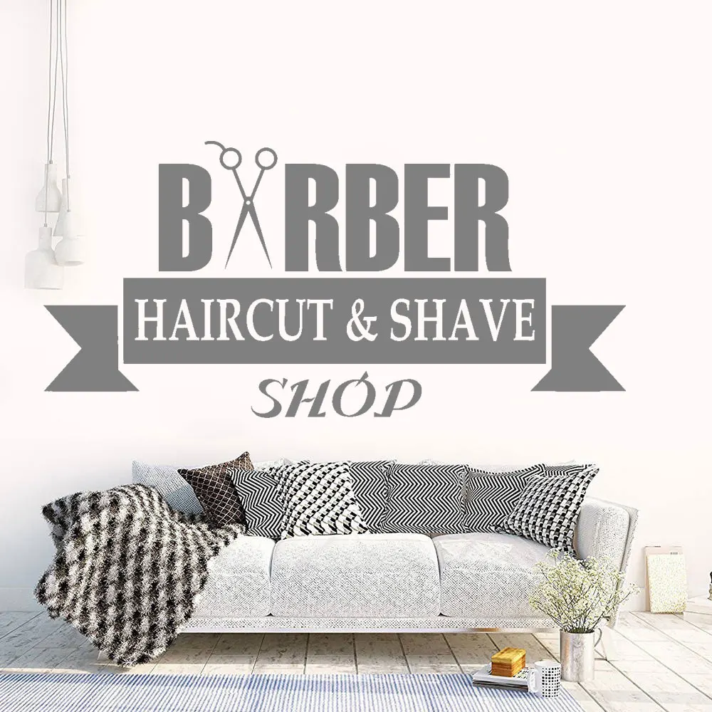 

Barbershop Logo Wall Decal Removable Babershop Wall Window Sticker Vinyl Wall Art Mural Hair Beauty Salon Decoration DW12209