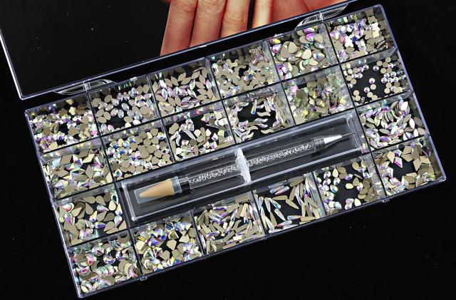 Multi Nail Rhinestones Kit Flatback 240pcs Alloy Charms (Neon,Pink,AB,Blue) Glass Jewelry Nail Art Crystal Box 2022