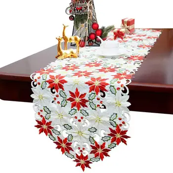 

Beautiful Christmas Embroidered Table Runner Hollow Embroidered Tablecloth Home Dining Table Coffee Table Decoration Tablecloth