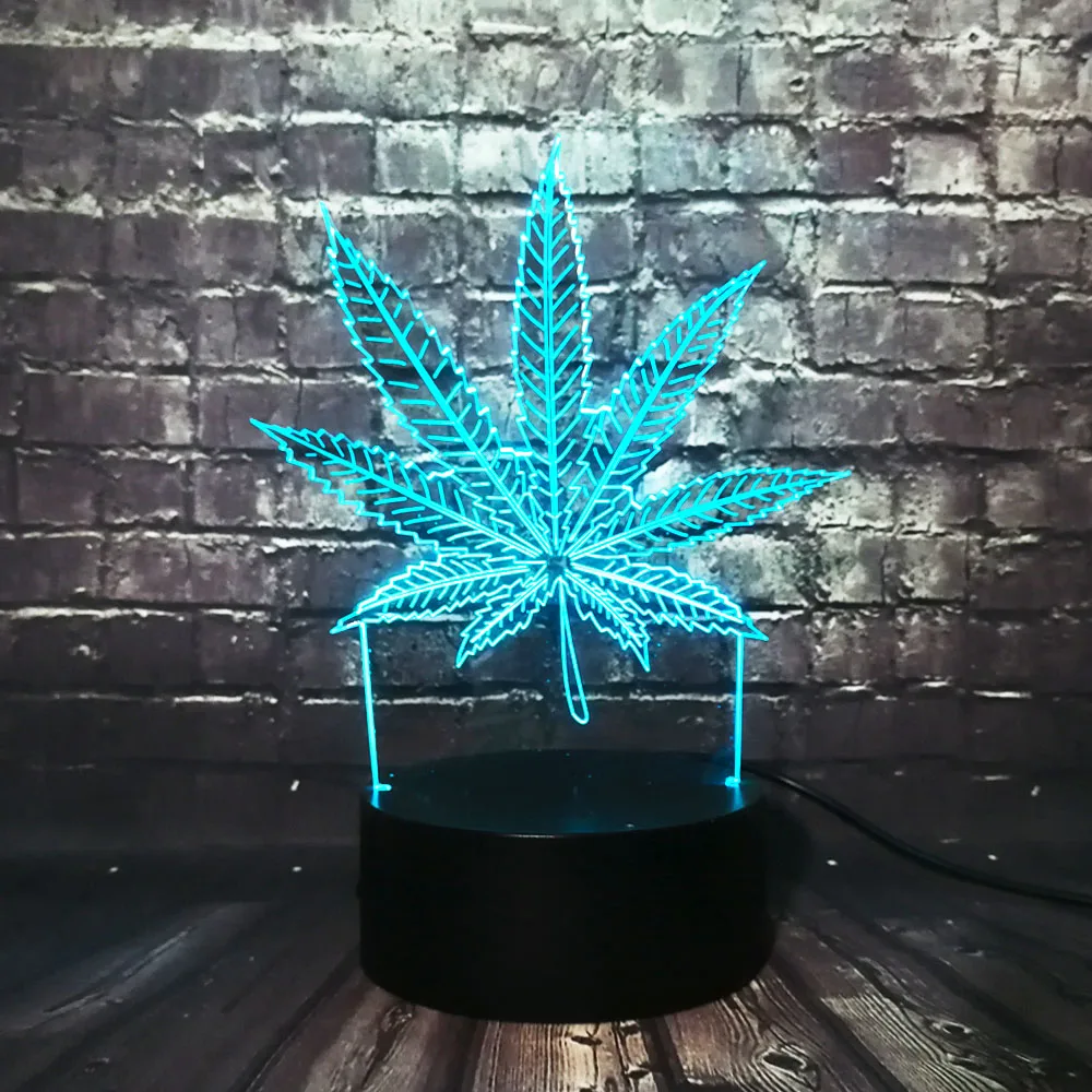 Креативный 3D эффект растительный лист конопли атмосферный ночник 3D иллюзия светодиодный светильник Канадский кленовый лист праздничные подарки вечерние домашний декор