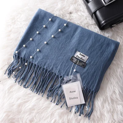 Denim Blue Новое поступление, одноцветные простые кашемировые шарфы с кисточками, женский зимний толстый теплый шерстяной платок, шаль, брендовая шаль, горячая распродажа - Цвет: Denim Blue