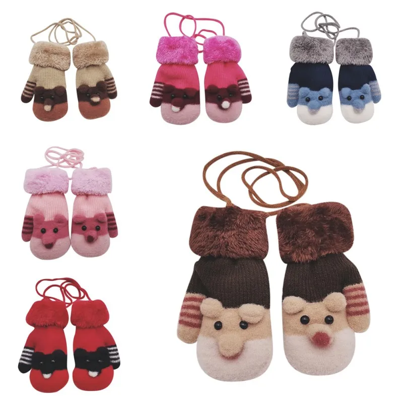 

Baby Cute Hanging Mittens Toddler Baby Thicken Girls Boys Full Finger Winter Warm Knitted Mittens Cartoon Pattern Gloves z