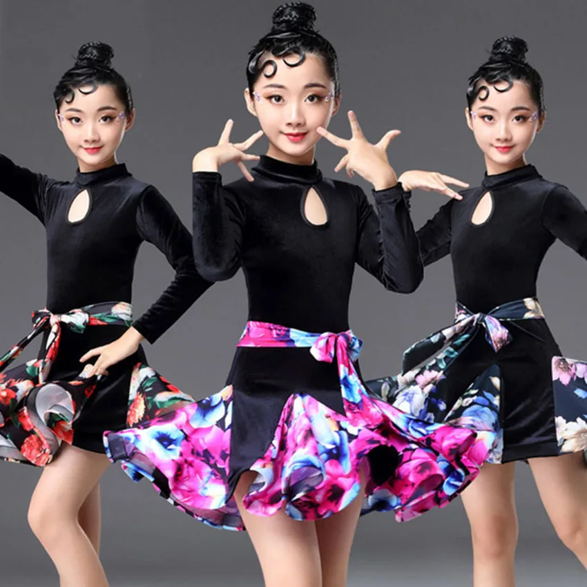 

Latin Dance Dress Ballroom Dance Competition Dresses Spring Summer Floral Vestidos Kids Dresses for Girls Women Professional