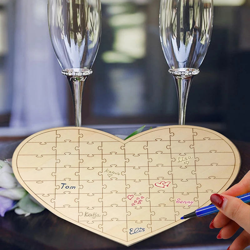 

New Wooden Personalised Wedding Jigsaw Personalised Puzzle Guest Book Including Message Wedding Party Decor