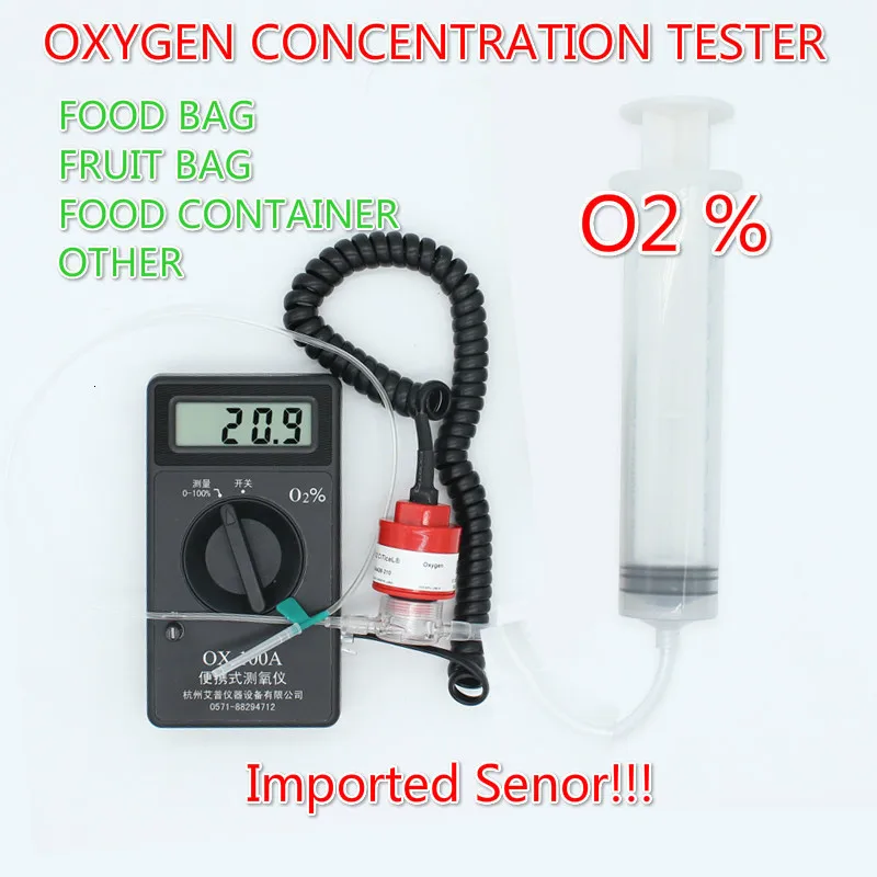Пищевой мешок для упаковки фруктов, контейнер O2, кислородный тестер, анализатор кислорода, OX-100A, O2, детектор газа, цифровой кислородный измеритель