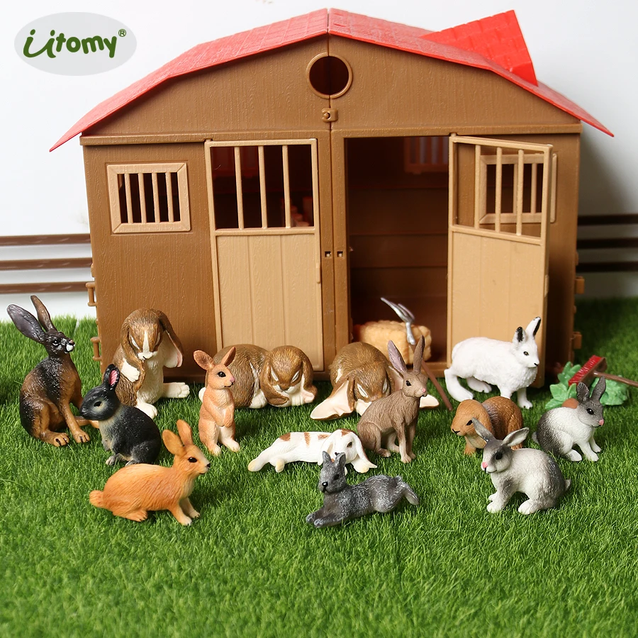 

Hand painted Simulation Rabbits Animals Action Figure Farm Animal Rabbit Cub figurine Model Educational&Collection Toy For Kids