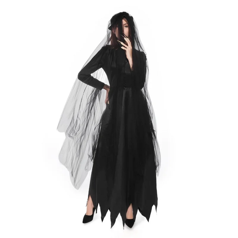Halloween Costume Ghost Bride Devil Vampire Witch Party Party Stage Performance Wear Black XL