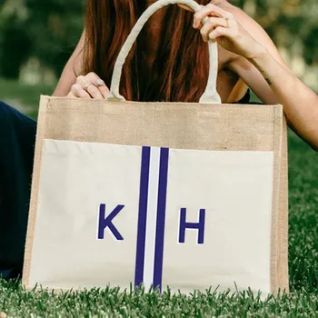 

Personalised Anytext Logo Jute Carryall, Beach Bag, Custom Jute Tote Bag, Shopping Bag, Honeymoon Gfit Bag,Women Bridesmaid Gift