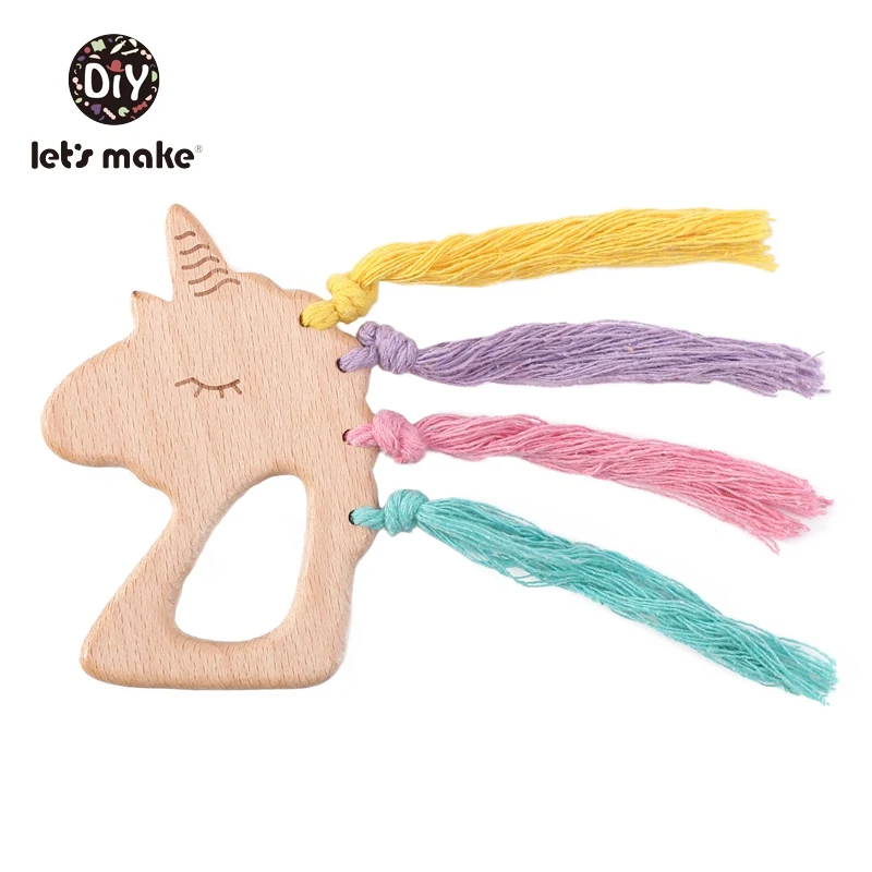 unicorn Let's Make детский Прорезыватель с единорогом, 1 шт., с принтом,, животное, мультфильм, кисточка, бук, ПВХ, бесплатно, деревянный грызун, детский Прорезыватель для зубов - Цвет: unicorn