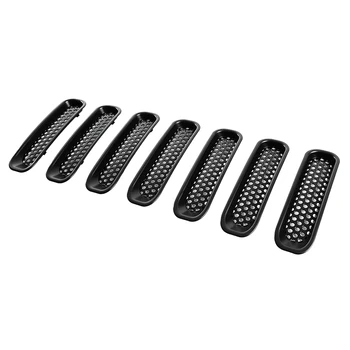 

7 Pcs Clip-in Mesh Grille Insert Cover Fit for 07-15 Jeep Wrangler JK - Matte Black