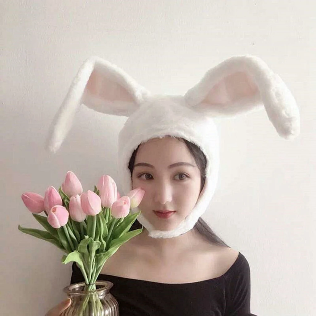 Soft Plush Bunny Hat Cap Long Ear Winter Party Costume Rabbit Cap Headwear White