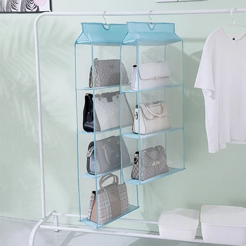

Hanging Storage Bag, Multilayer Hanging Storage Organizer for Handbag Shoulder Bag, Sky Blue/Pink/Gray