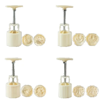 

Plastic Mooncake Mold 63g 3D Cookie Cutter with 2 Stamps Hand Press Chocolate Moon Cake Mould DIY Bakeware Mid-autumn Festival