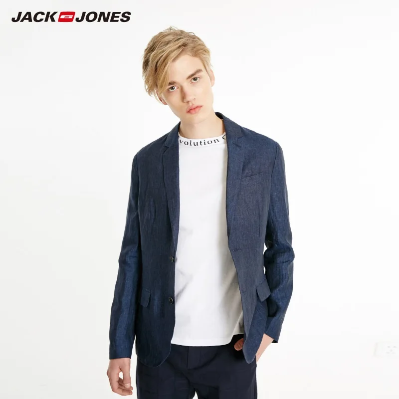 JackJones мужской льняной костюм куртка удобный блейзер мужская одежда 219108505