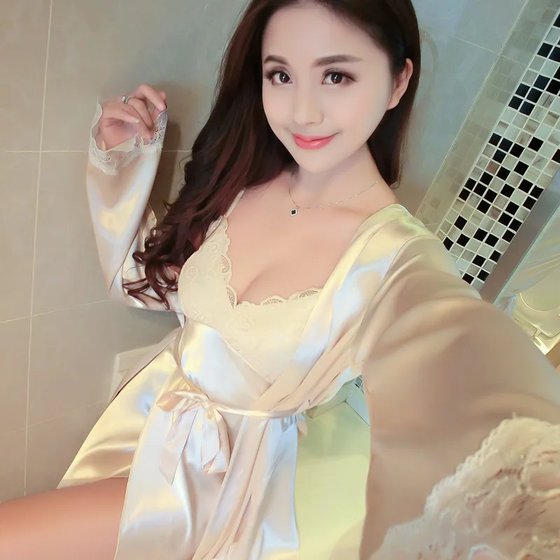 

Shengyi Summer New Products Pajamas with Chest Pad Model Silk Two-Piece Set-Slip Nightdress Tracksuit