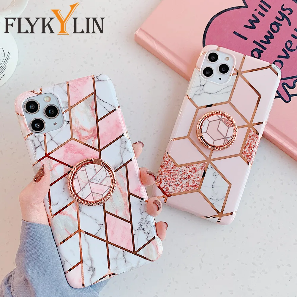 FLYKYLIN Ring Holder Marble Case on For Samsung A50 A51 A40 A70 A41 A71 Note 9 10 20 Ultra S8 S9 S10 S21 S20 Plus Soft IMD Cover