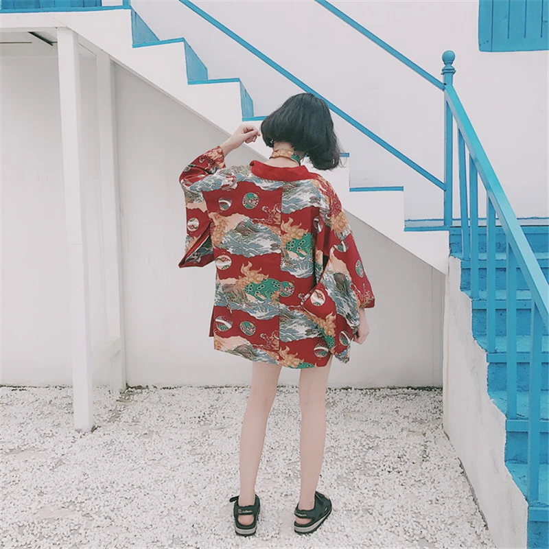 Кимоно в японском стиле от солнца Haori Yukata, рубашка, женский кардиган, шикарный, Kylin, принт, Ретро стиль, традиционный пляжный костюм, летняя мода