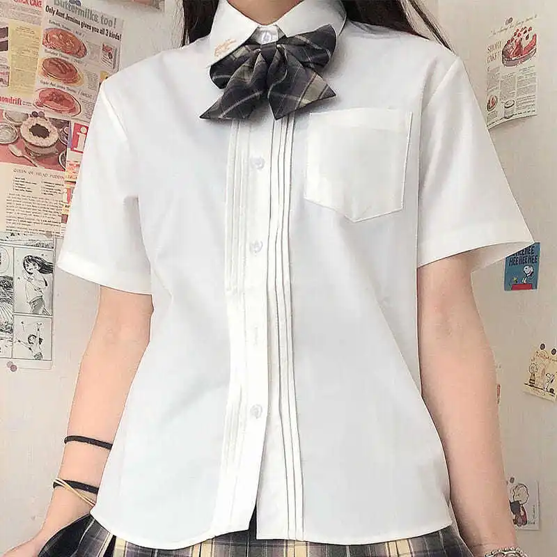 New Summer Women Blouses Shirt Short Sleeve Solid White Tops With Tie Bow Japanese Korean JK Style Female Shirts Lapel Blusas