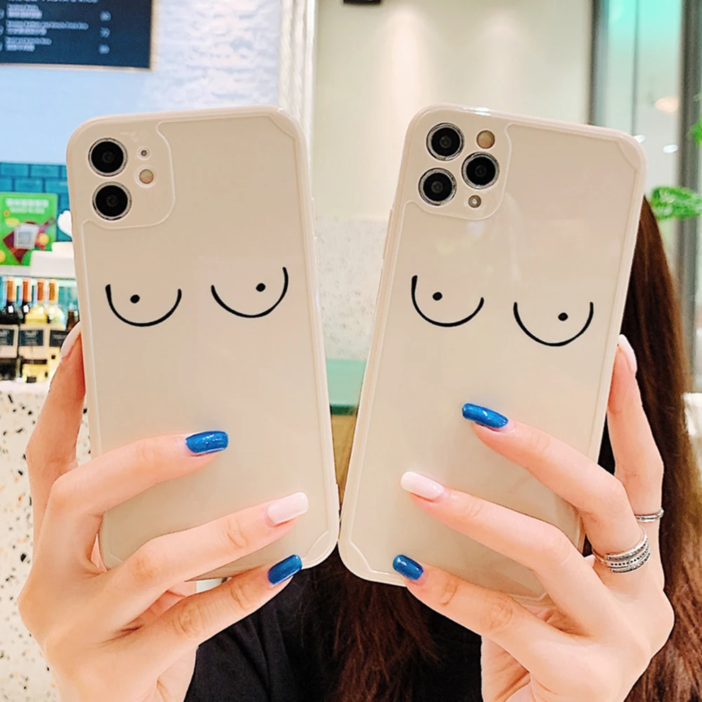 Fashion Cute Glossy Art Sexy breast Phone Case For iPhone 12 11 Pro X XR XS MAX 7 8 Plus SE2 INS Simple Soft Silicon cover | Мобильные