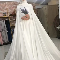 Classic Lace Wedding Dresses Sweet Fashion Bride Floor Length Applique Long Sleeve High Collar Full Wrap  Muslim Wedding Dresses 1