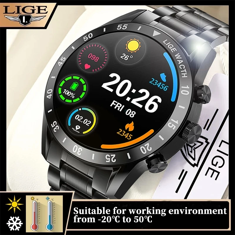 

LIGE Smart Watch Men Always Display The Time Bluetooth Call Local Music Men Smartwatch 454*454 HD Screen For Huawei Xiaomi +Box