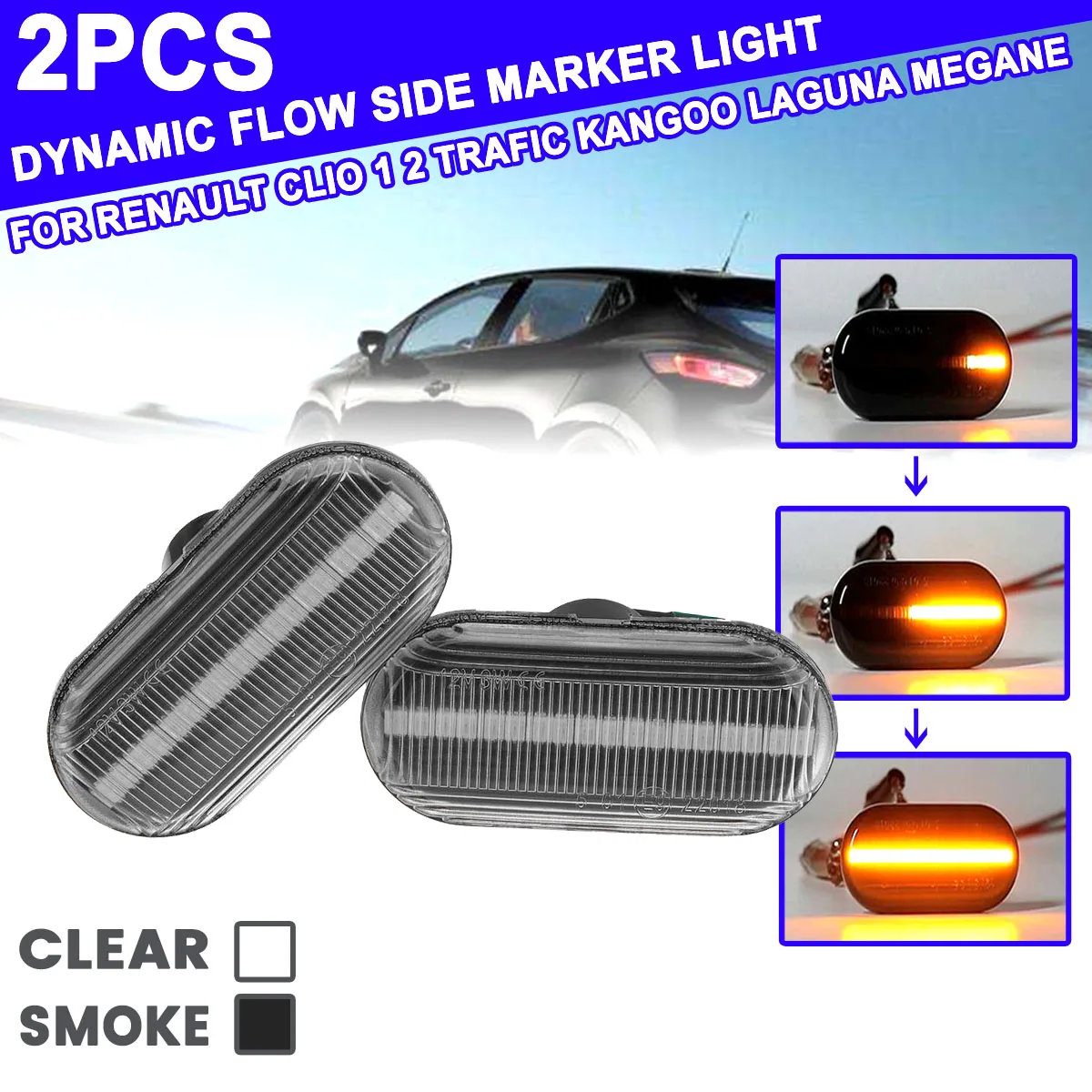 1 Pair Flowing Side Repeater Side Marker Lights For Renault Clio 1 2