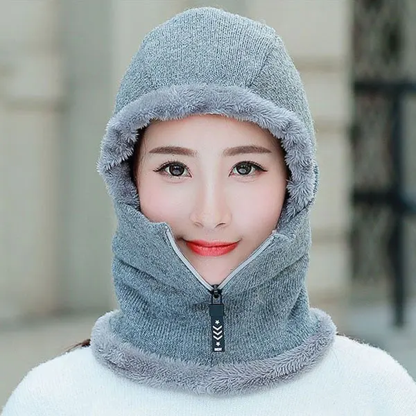 gray Skullies Beanies женская зимняя меховая женская шапка зимние шапки для женщин теплая маска Толстая Женская зимняя шапка женская вязаная шапка - Цвет: gray