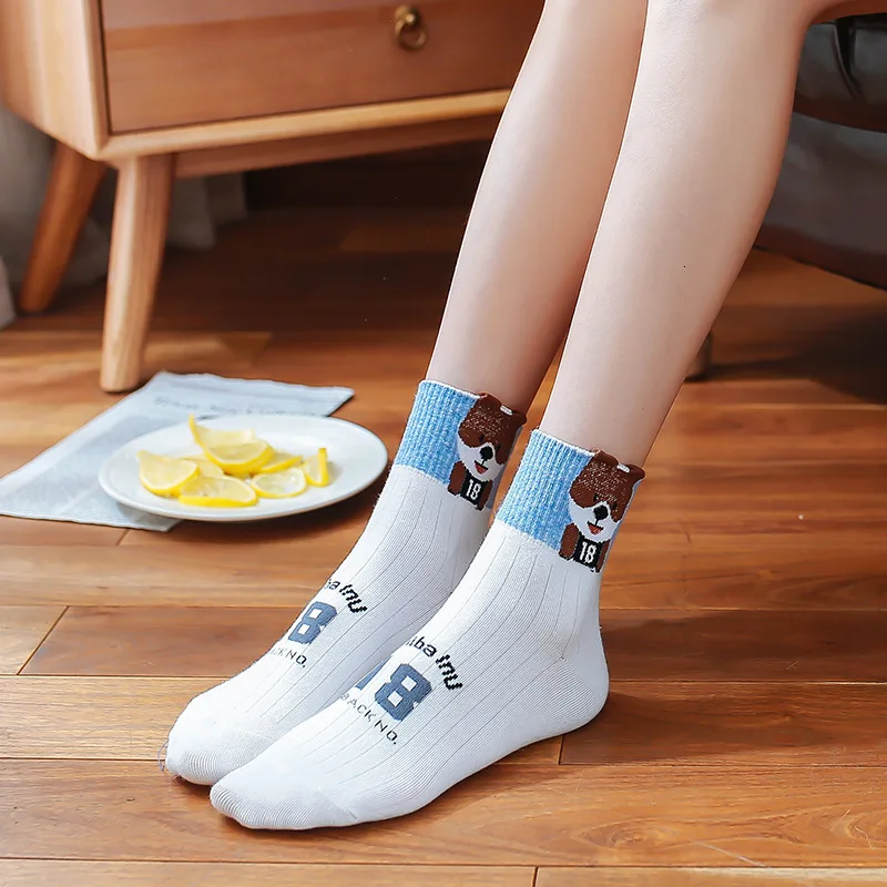 SP& CITY, 5 пар, женские Носки с рисунком собаки из мультфильма, носки с животными, студенческий стиль, повседневные дешевые хлопковые носки, дышащие удобные носки