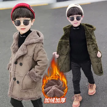 

2020 Winter Baby Clothes Thicken Mid-Length Coat For Boys Fur Collar Baby Boys Hooded Jacket Warm Children Fur Plus velvet coat