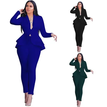 

Women Blazers Pants Suit Two Piece Set Work Wear White Blazer 2 Piece Set Full Sleeve Ruffles Office Lady Outfits Office Wear
