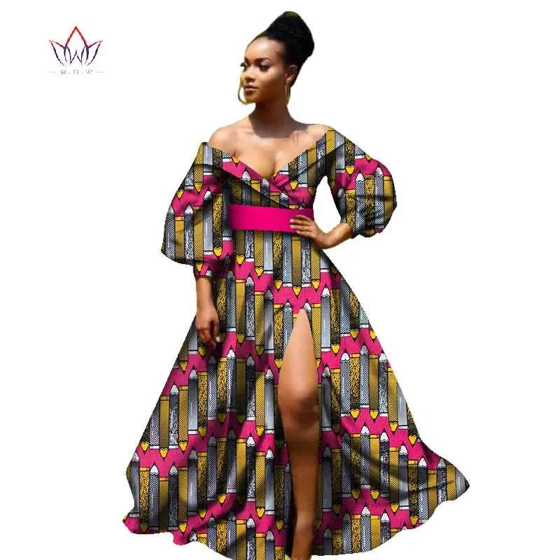 african bazin dresses for women african Three Quarter sleeves dresses for women african clothing wax dashiki fabric WY2255 - Цвет: 22